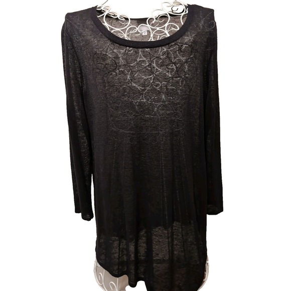 NIC+ZOE Sweaters - Nic + Zoe Women's Long Sleeve Cotton Linen Blend Black SweaterAsymmetrical S